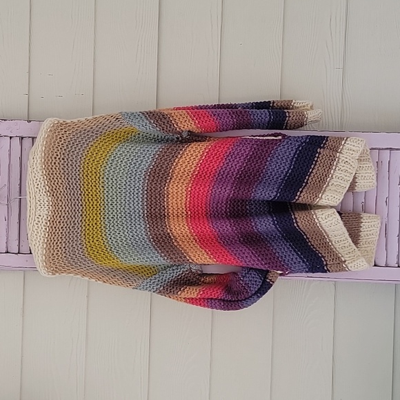 💗 THE PORTER COLLECTIVE Enya Cardigan Stripe Sweater Pockets Multi-Color OS New - Picture 3 of 12